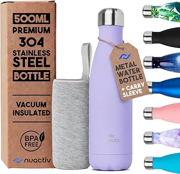 Nuactiv Stainless Steel Water Bottle 500ml Vacuum Insulated Metal Flask