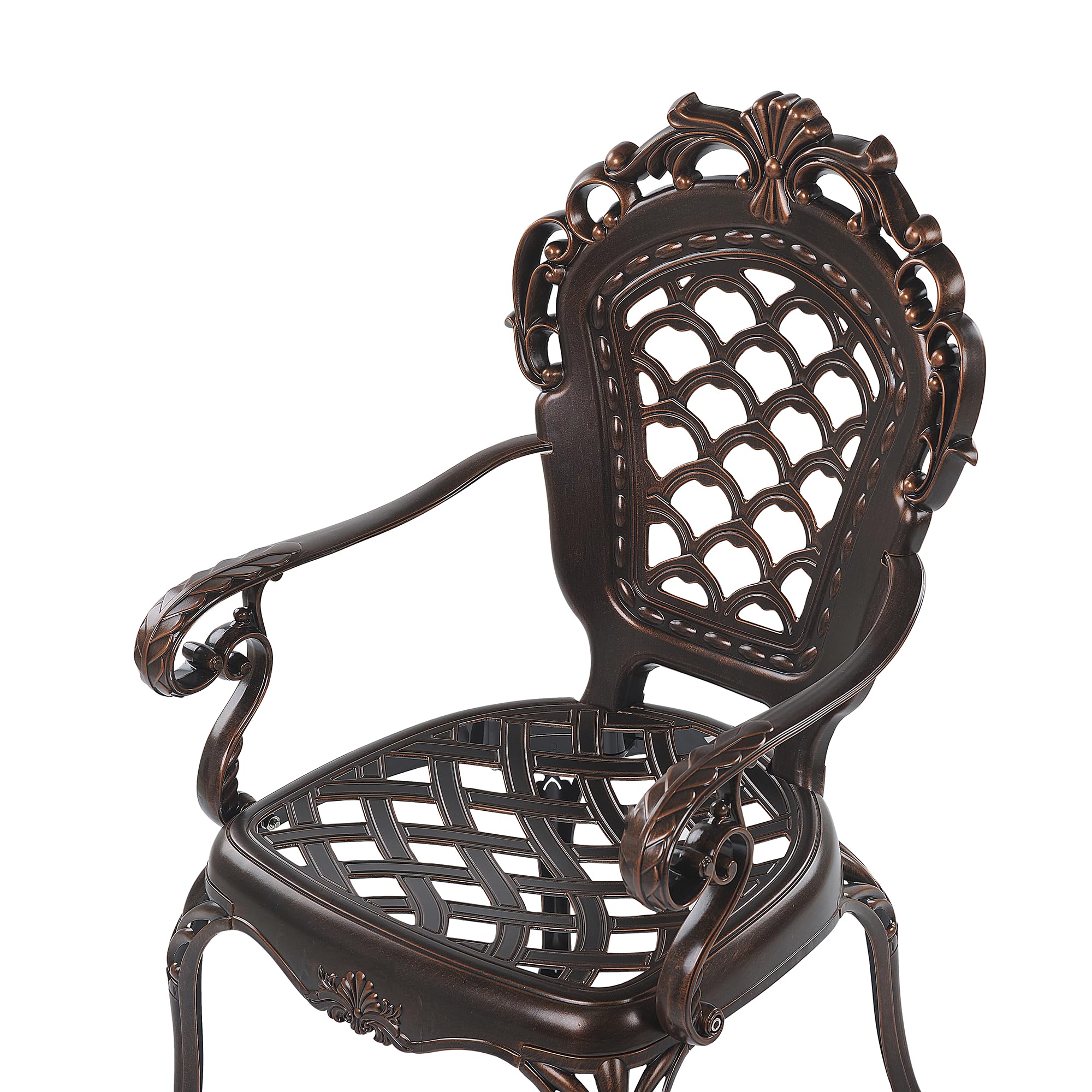 Lot 2 CHaises de Jardin en Aluminium Effet Métal Vieilli Marron Cuivré avec Accoudoirs et Dossier Décoratifs pour Jardin ou Terrasse Classique Beliani