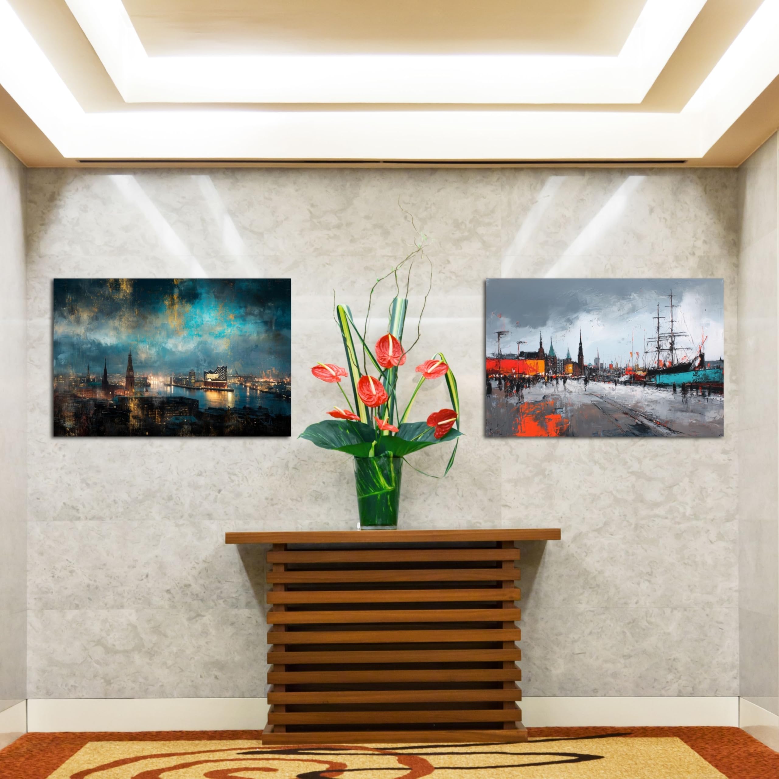 DRO Design – Hamburg 56x84 cm Querformat Wandbild XXL modernes Bild Wohnzimmer Schlafzimmer Bilder für die Wand Wanddekoration LeinWandbild XXL 6mm HDF
