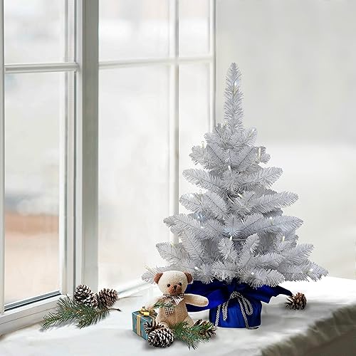 Miniatura 3 de Puleo International Árbol de Navidad artificial preiluminado de 2 pies con 35 luces en saco azul, blanco