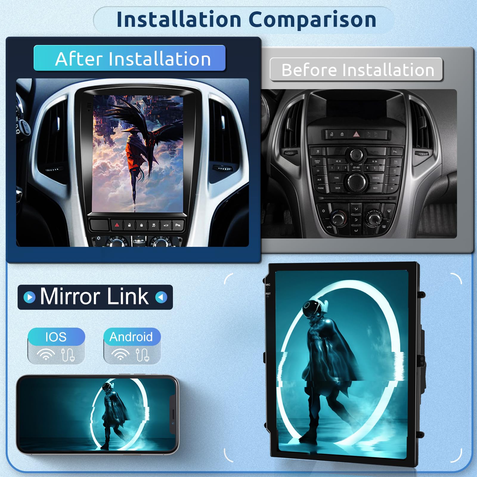 【8 Core 4+64G】Hodozzy Carplay Autoradio per Opel Astra J/Buick Excelle 2009-2015, 9.7 Pollice Touchscreen Android Autoradio con Android Auto/WiFi/GPS/RDS/FM/Bluetooth/USB/DSP
