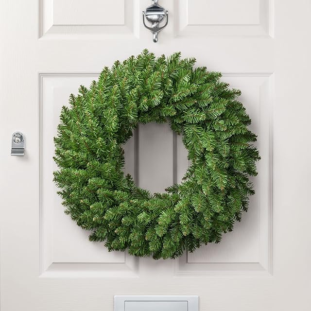 CHRISTOW Christmas Wreath for Front Door, 60cm Luxury Thick Artificial Plain Winter Spruce Decoration 2022 (200 tips)