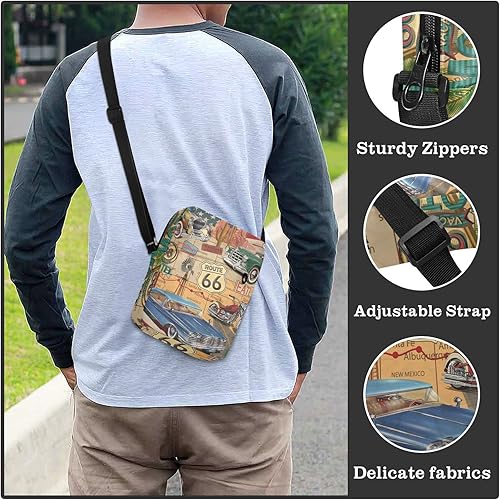 Miniatura 6 de Route 66 - Bolsa de mensajero para mujeres y hombres, bandolera cruzada para teléfono celular, bolso con correa ajustable para ciclismo, senderismo,