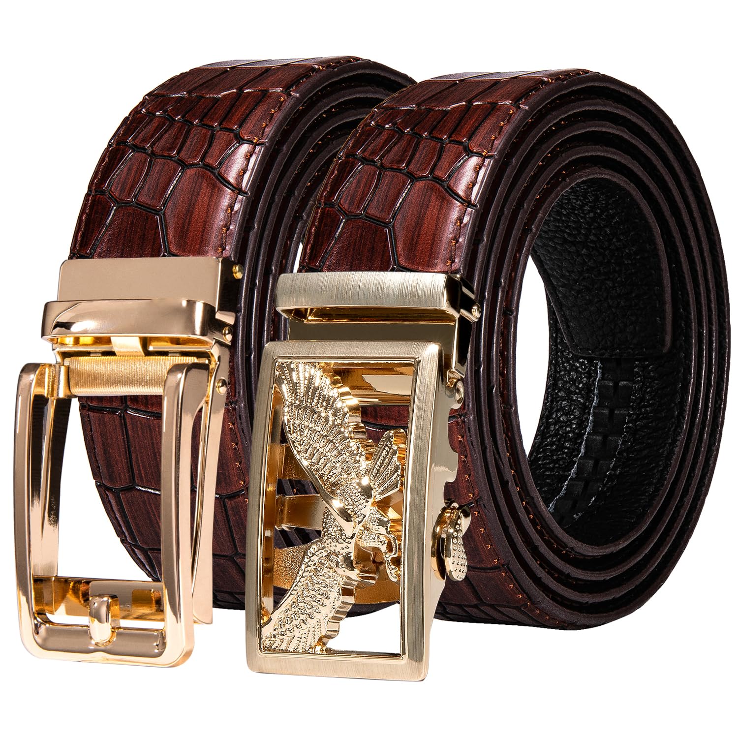 Barry.Wang Mens 2 Pack Ratchet Belts Leather Adjustable 1 3/8" Gift Box