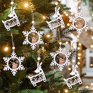 Christmas Tree Ornaments 8Pcs Yuletide Snowflake Wooden Craved Hanging Craft Decorations for Winter Wonderland Yulefest 3D...