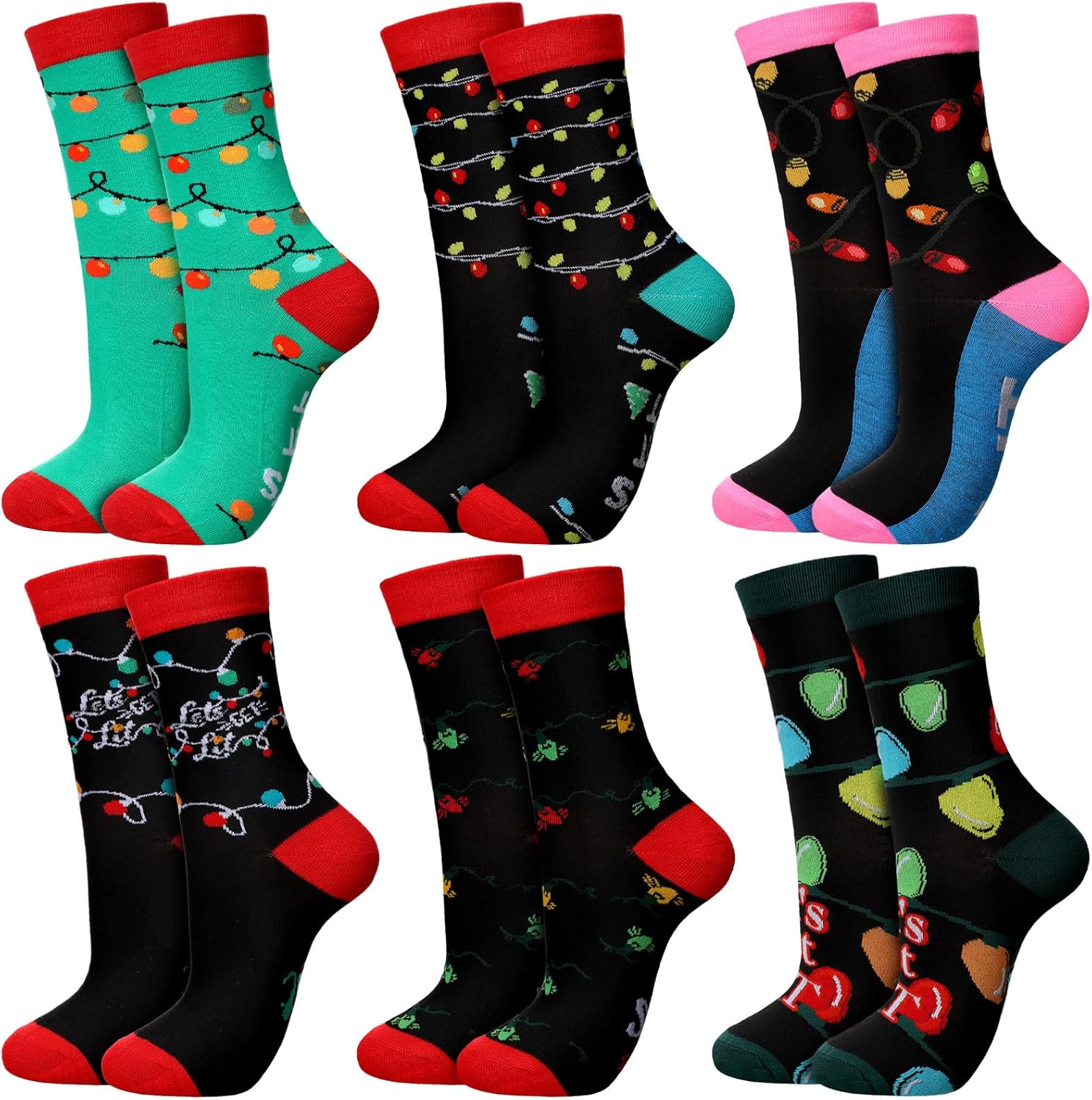 6 Pair Funny Christmas Socks Novelty Xmas White Elephant Exchange Gift Socks Stocking Stuffer for Men Women Holiday