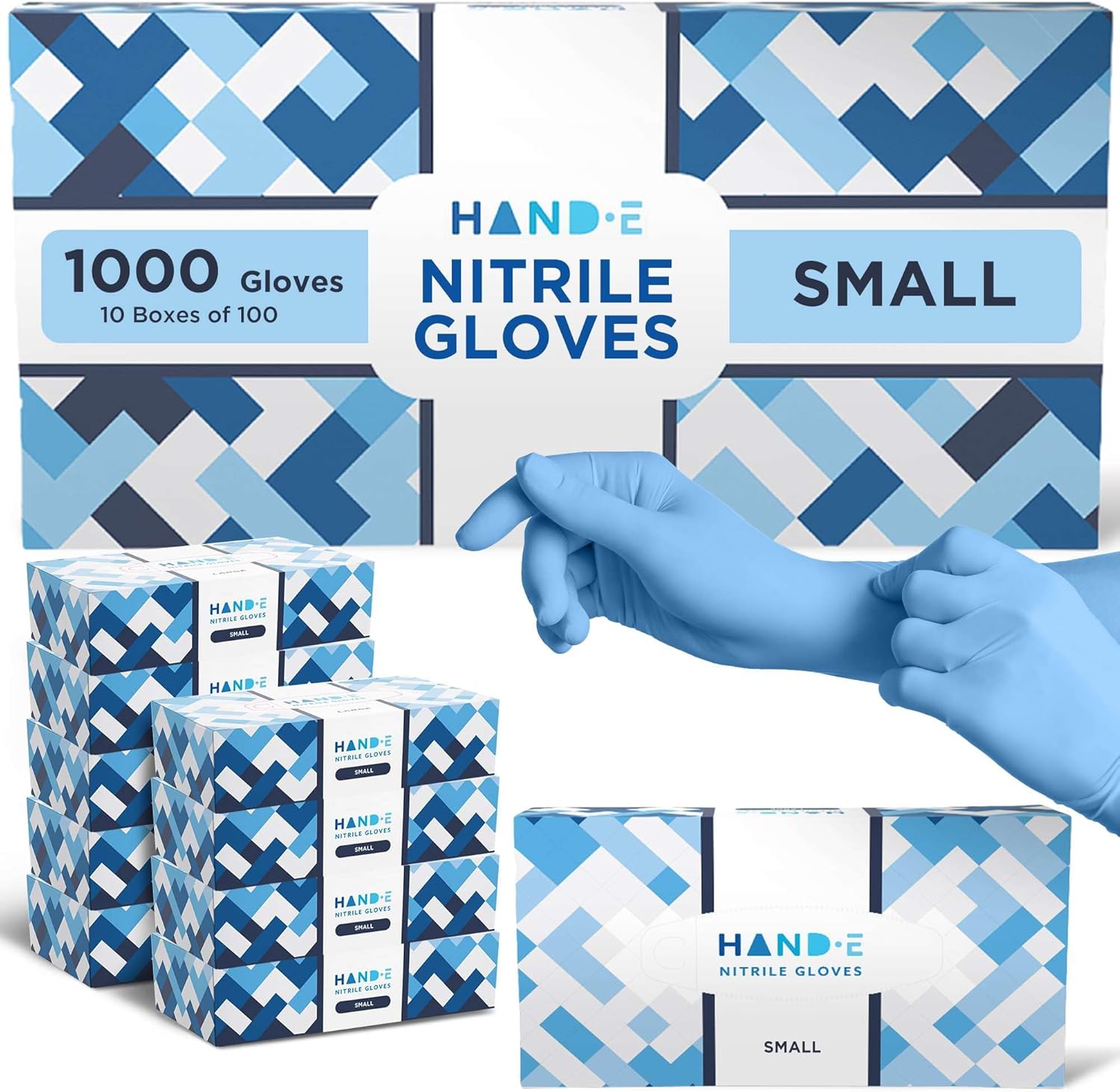 Hand-E Touch Disposable Nitrile Gloves 1000 Count Case - Latex Free, Powder Free, Surgical Medical Exam Gloves -Bulk Supply