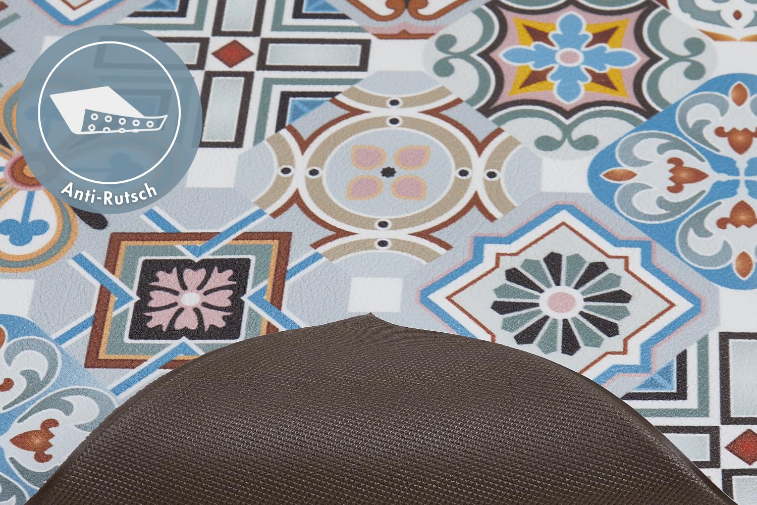 andiamo Teppich Läufer Marrakesch mit ruschhemmender Rückseite - Küchenteppich Küchenläufer Flur Läufer Teppichläufer 120 x 170 cm Blau-grau