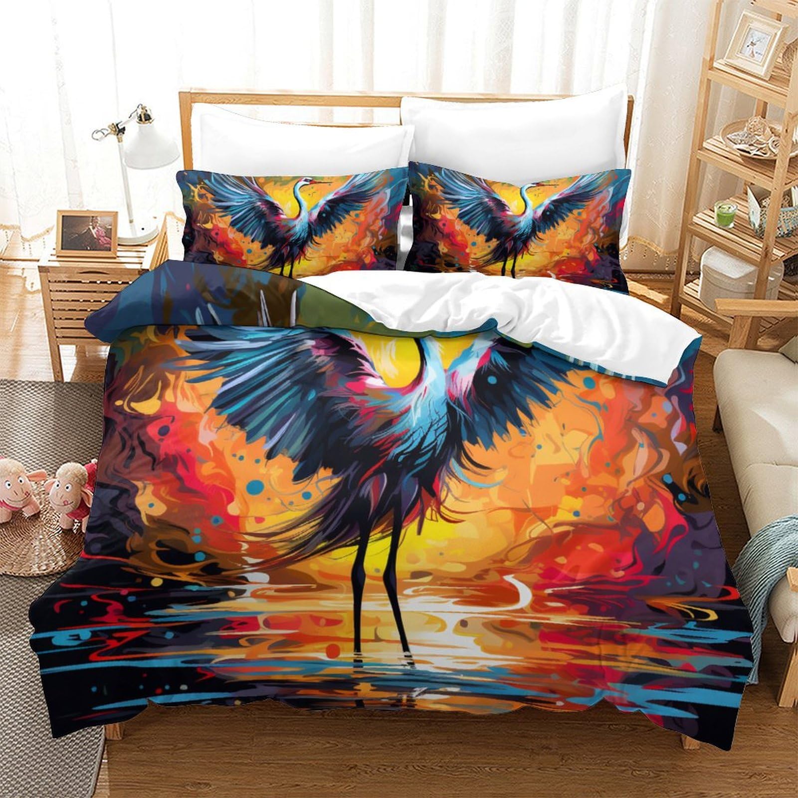 Housse de couette Red-Crowned Crane 260x220cm avec taies d'oreiller