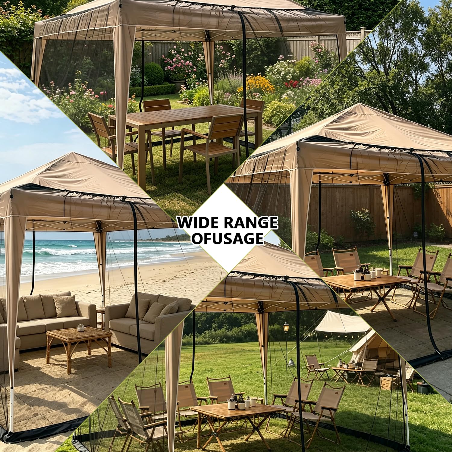 Moustiquaire de tonnelle - 3 x 3 m - Réglable - Avec 2 fermetures éclair et pied à remplir d'eau - Pour jardin, terrasse, camping, plage