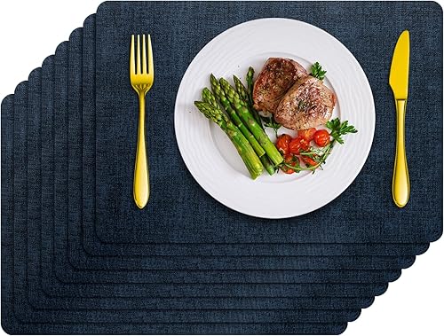 Miniatura 11 de Juego de 6 manteles individuales lavables, manteles individuales resistentes al calor para mesa, manteles individuales de piel sintética lavables