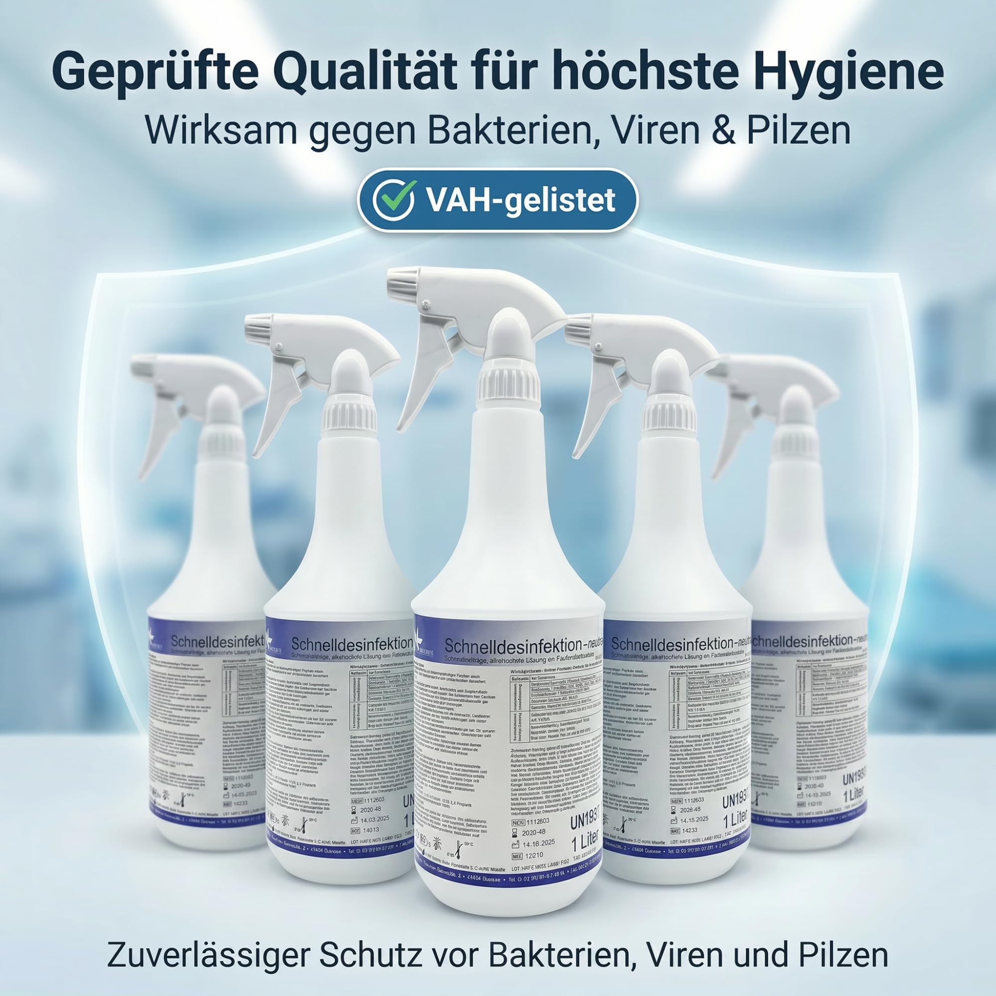 KK Schnelldesinfektion Spray Duft CLASSIC - Hochwirksames Desinfektionsmittel 5x 1L Fl. für Oberflächen – Wirksam gegen Bakterien, Viren & Pilze – Ideal für Haushalt, Praxis&Gewerbe