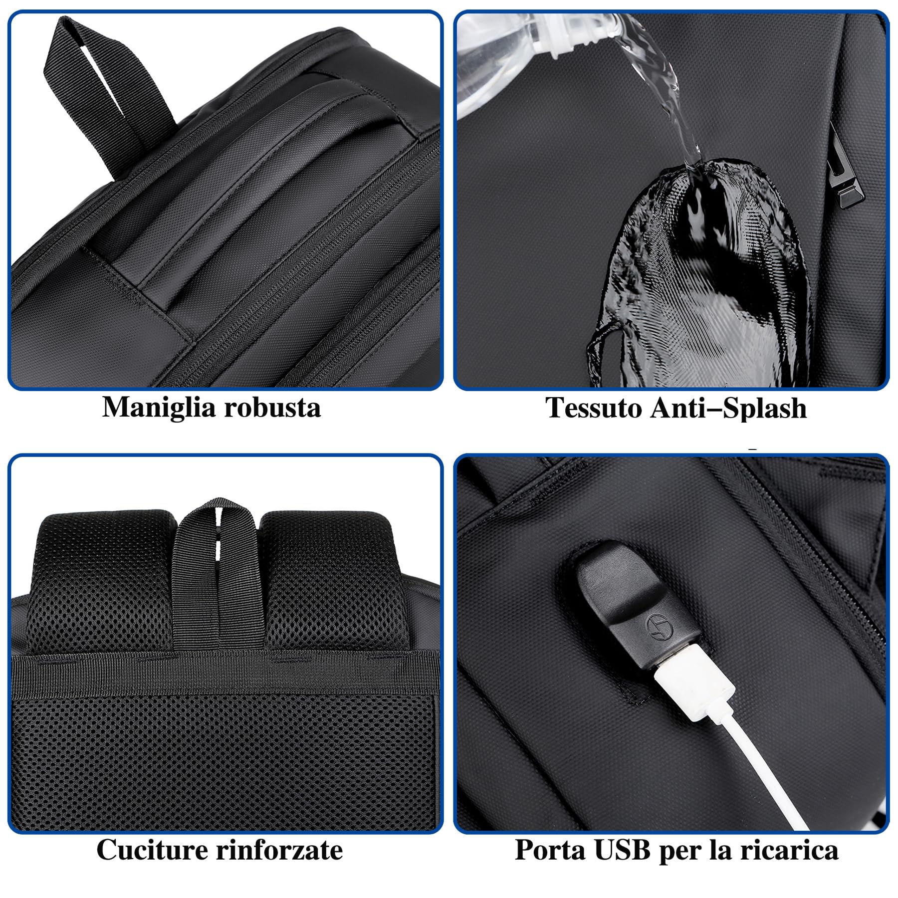 Mixroom - Zaino da Viaggio Porta PC Estendibile Per Uomo Valigia Bagaglio a mano Custodia Notebook fino ai 15.6 pollici Con Ricarica USB Lavoro Scuola Nero Z28 (Confezione da 2)