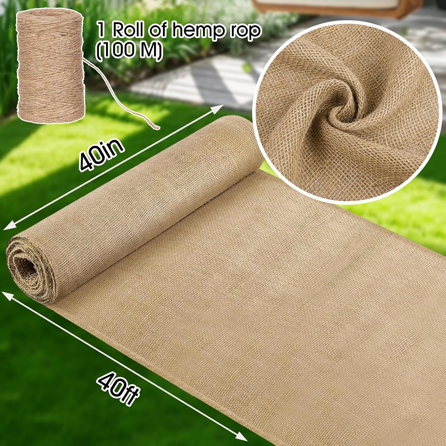 40" x 40 feet Burlap Fabric Roll, Burlap Tree Wrap, Natural Jute Garden Fabric for Outdoor Plant Cover, Weed Barrier Cloth, Landscaping, DIY Crafts, Gardening & Rustic Christmas Party Decor