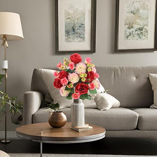 Miniatura 8 de Admired By Nature 2 flores artificiales de 24 tallos de clavel mixto arbusto primavera flor sintética interior boda decoración del hogar, cementerio