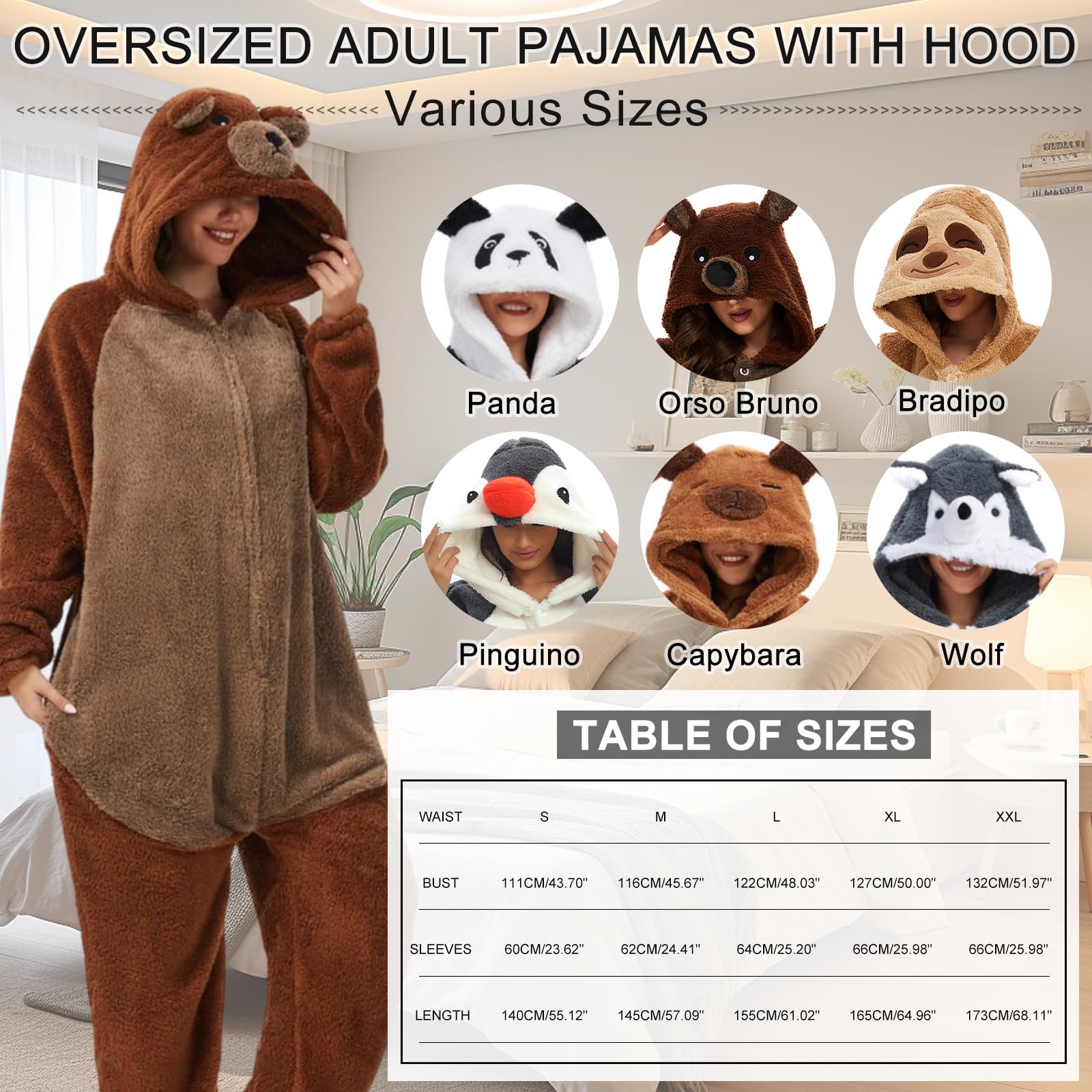 Luojida Tuta unisex adulta, pigiama onesies animale Cosplay Panda Deguisement Deguisement Halloween Donna Uomo con Cappuccio Zip Kigurumi Halloween Costume Animali Carnevale