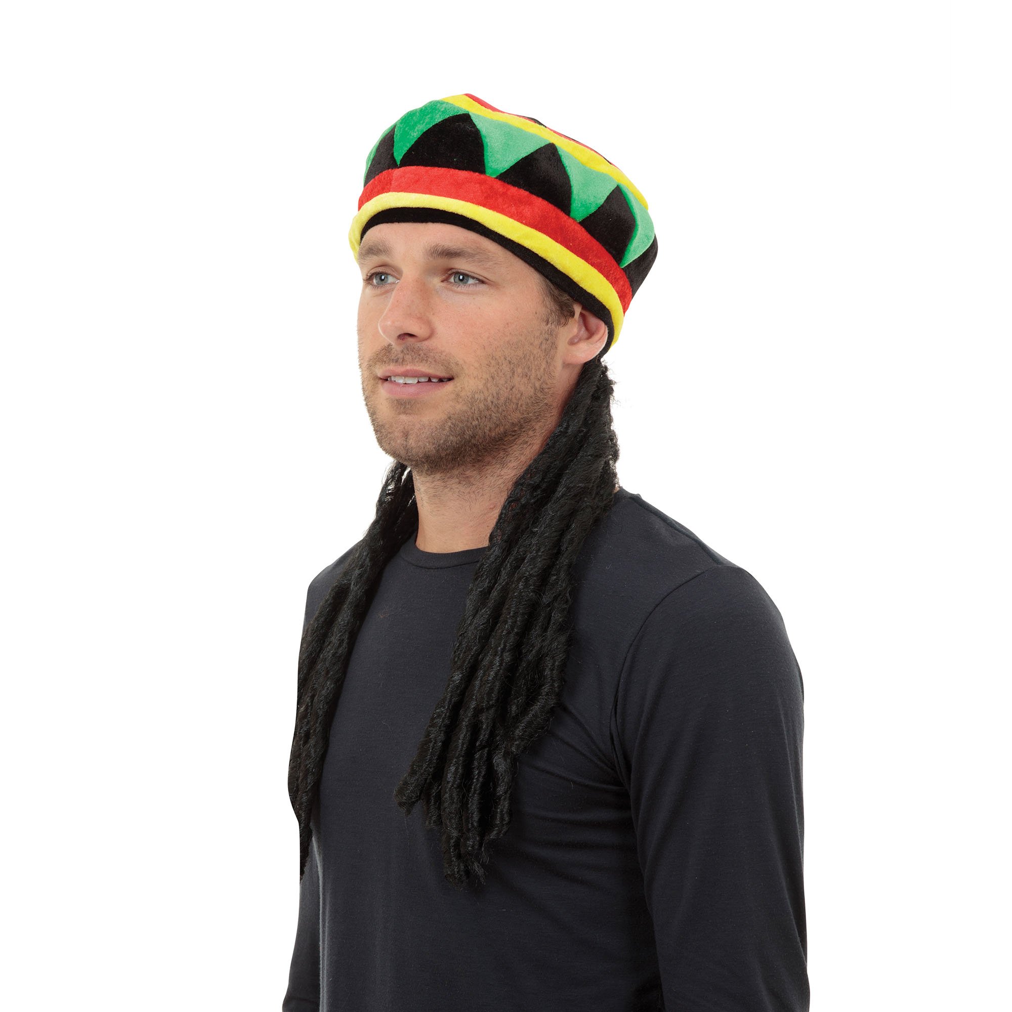 Adult Mens Jamaican Rasta Hat Dreadlocks Wig Bob Marley Caribbean Fancy Dress