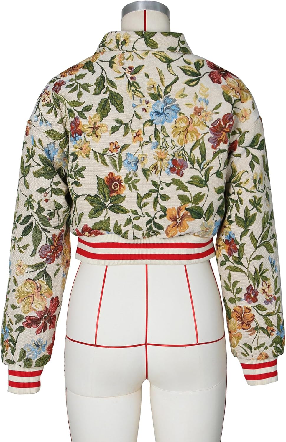 Women's Cropped Floral Print Bomber Jacket Casual Button Down Coats Outerwears - Image 6