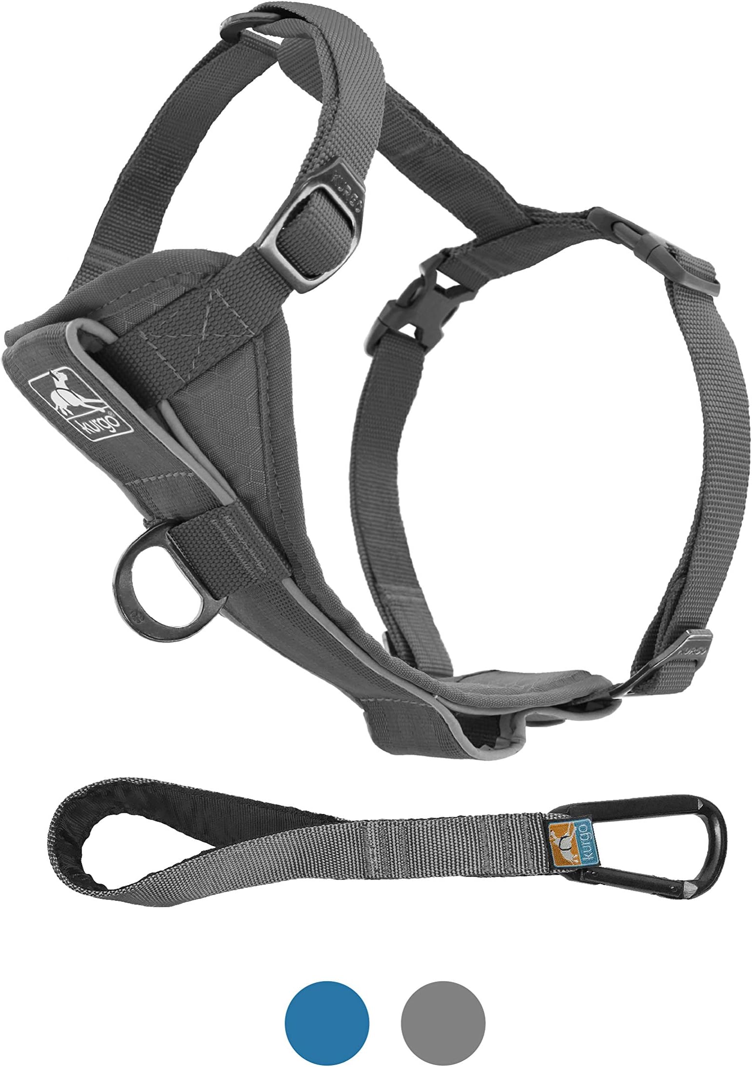Kurgo Dog Harness | Pet Walking Harness | No Pull Harness Front Clip Feature for Training Included | Car Seat Belt | Tru-Fit Quick Release Style | Large | Grey