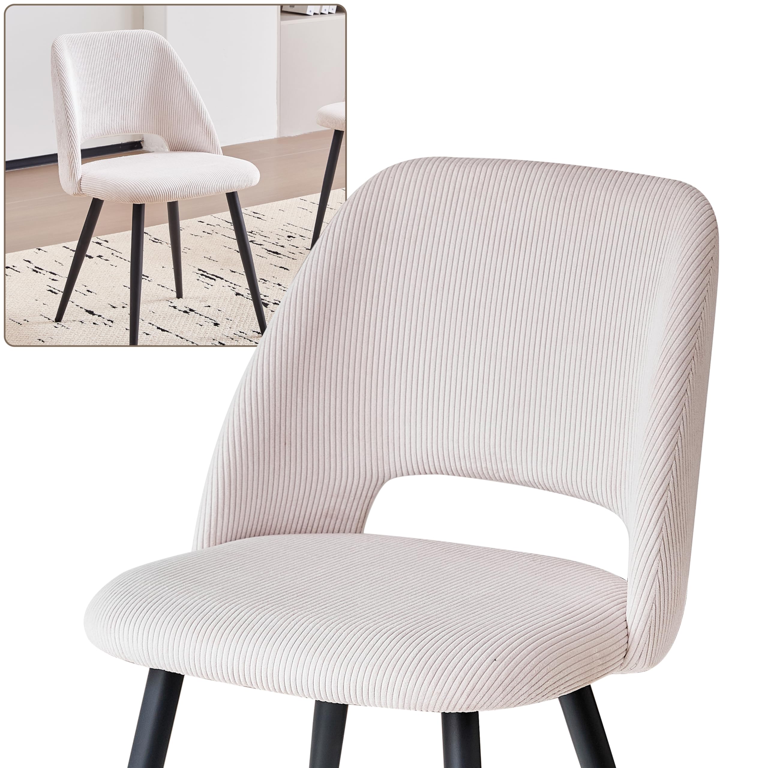 GrandCA HOME Set Tavolo e Sedie da Pranzo,Tavolo Rotondo Moderno da 100 Cm,4 Sedia da Pranzo In Velluto a Coste Traforato,adatto Per Cucina, Soggiorno, Caffetteria(Marmo Nero + Beige)