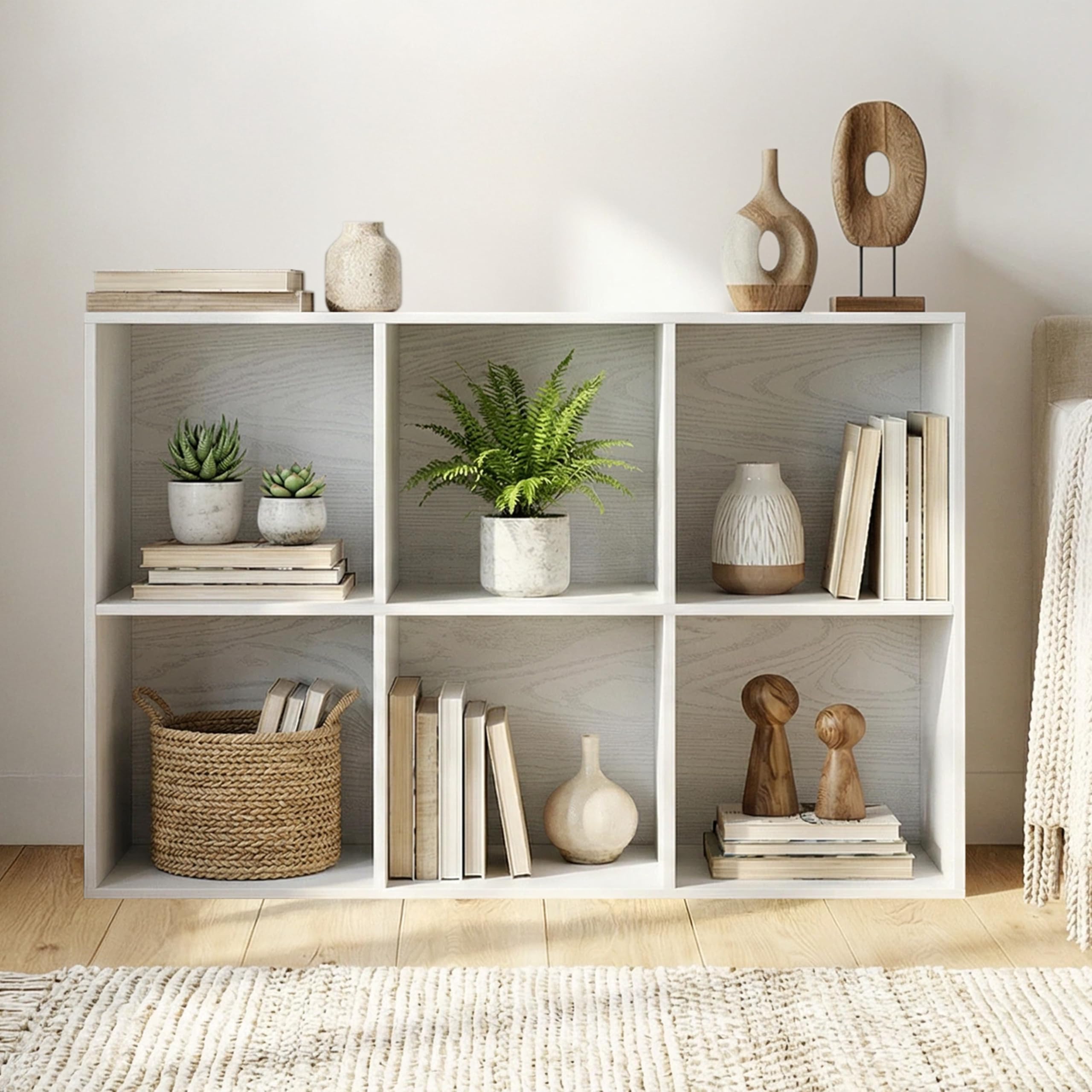 Bücherregal Würfelregal aus Holz mit 12 Fächern, Bücherschrank Standregal mit Geschlossener Rückwand, Aufbewahrungsregal & Raumteiler für Kinderzimmer Wohnzimmer Schlafzimmer Büro, Weiß