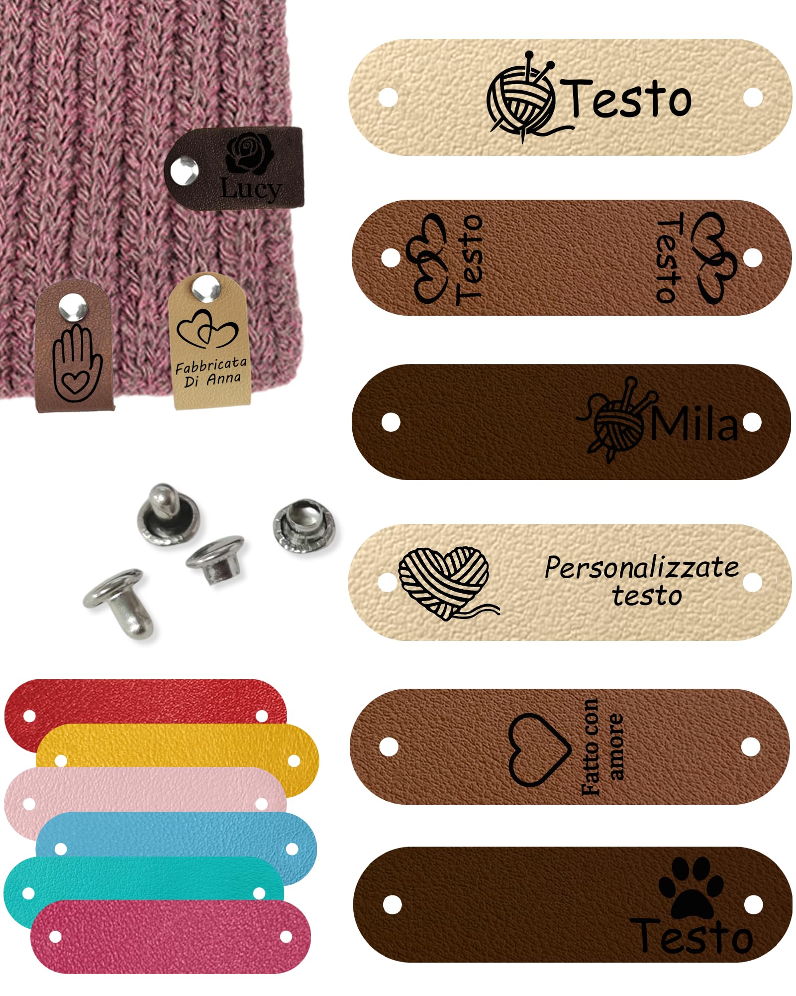Etichette Personalizzate da Cucire con Rivetti per Vestiti 10-100pcs
