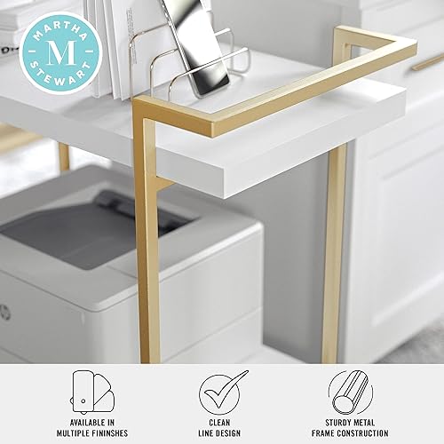Miniatura 7 de Martha Stewart Liam - Carrito de almacenamiento e impresora de oficina móvil de 2 niveles, color blanco con marco de latón pulido