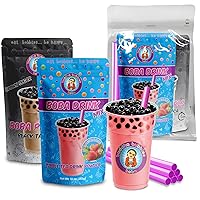 Vista 1 de El kit de té Boba de crema de fresa premium incluye té en polvo, perlas de tapioca reales y pajitas de Buddha Bubbles Boba