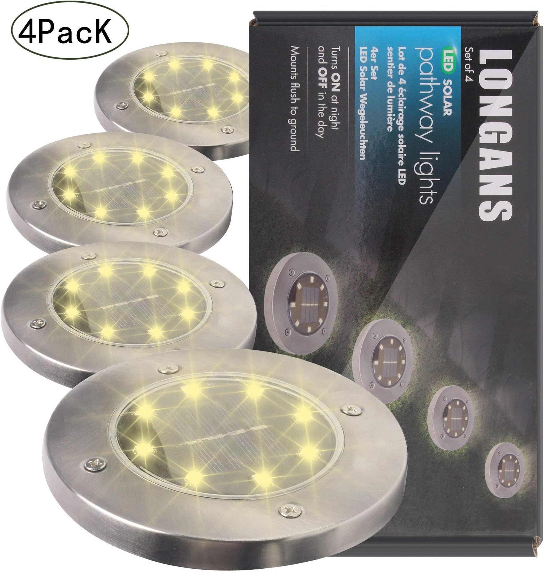 Newly Upgraded Solar Garden Lights Outdoor,Solar Powered Ground Lights LED Landscape Lights,Disk Lights,Solar Decking Lights,Walkway Solar Lights (Warm White)