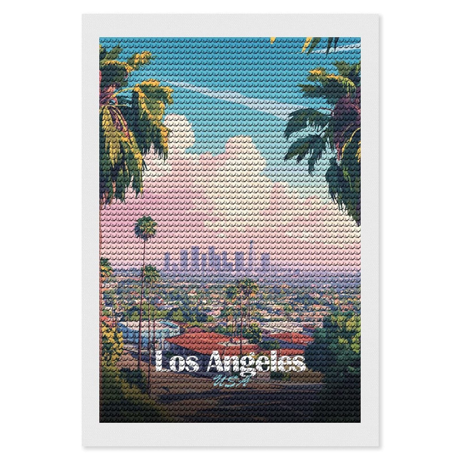 Junmoney Los Angeles Skyline Art Diamond Art Kit 8"x12", Creative Leisure Activity, Complete Accessories, Vintage Style Decor, for Women