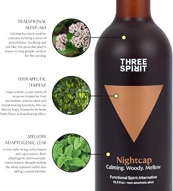 Three Spirit Non-Alcoholic Alternative Spirit - The Nightcap, 50cl | Alt-Whisky | Unwind & Chillout with Adaptogens, Valerian, Hops & Lemon Balm | Award Winning Active Botanical Gluten Free & Vegan