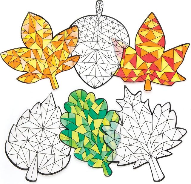 Baker Ross AR646 Autumn Colour In Window Decorations - Pack of 12, Window Stickers Kids, Suncatcher Stained Glass Effect for Children to Make and Display