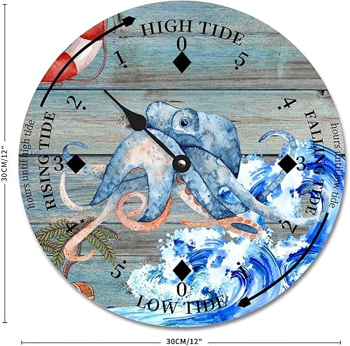 Miniatura 8 de Ocean Animal Tide Clock Conch Wooden Tidal Clock with High Tide Low Tide Non-Ticking Battery Operated Tide Clock 15" Wall Hanging Art Tide Movement