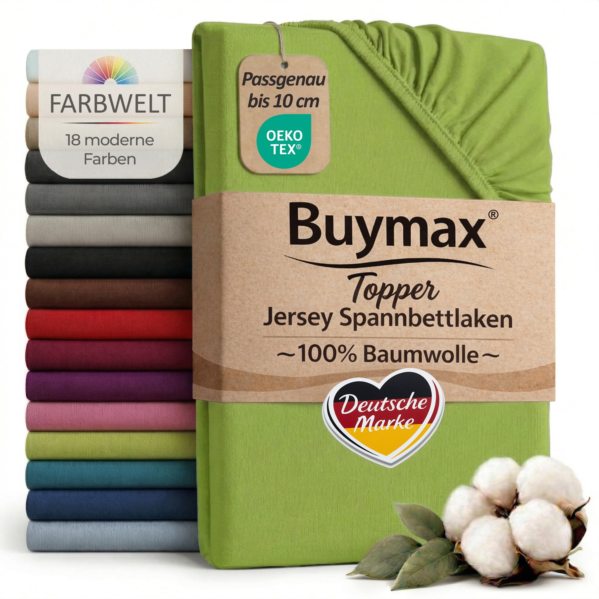 Buymax Jersey Topper Spannbettlaken aus 100% Baumwolle – Spannbetttuch für Topper bis 10 cm Höhe (18 cm Steg), atmungsaktiv, elastisch, Oeko-TEX