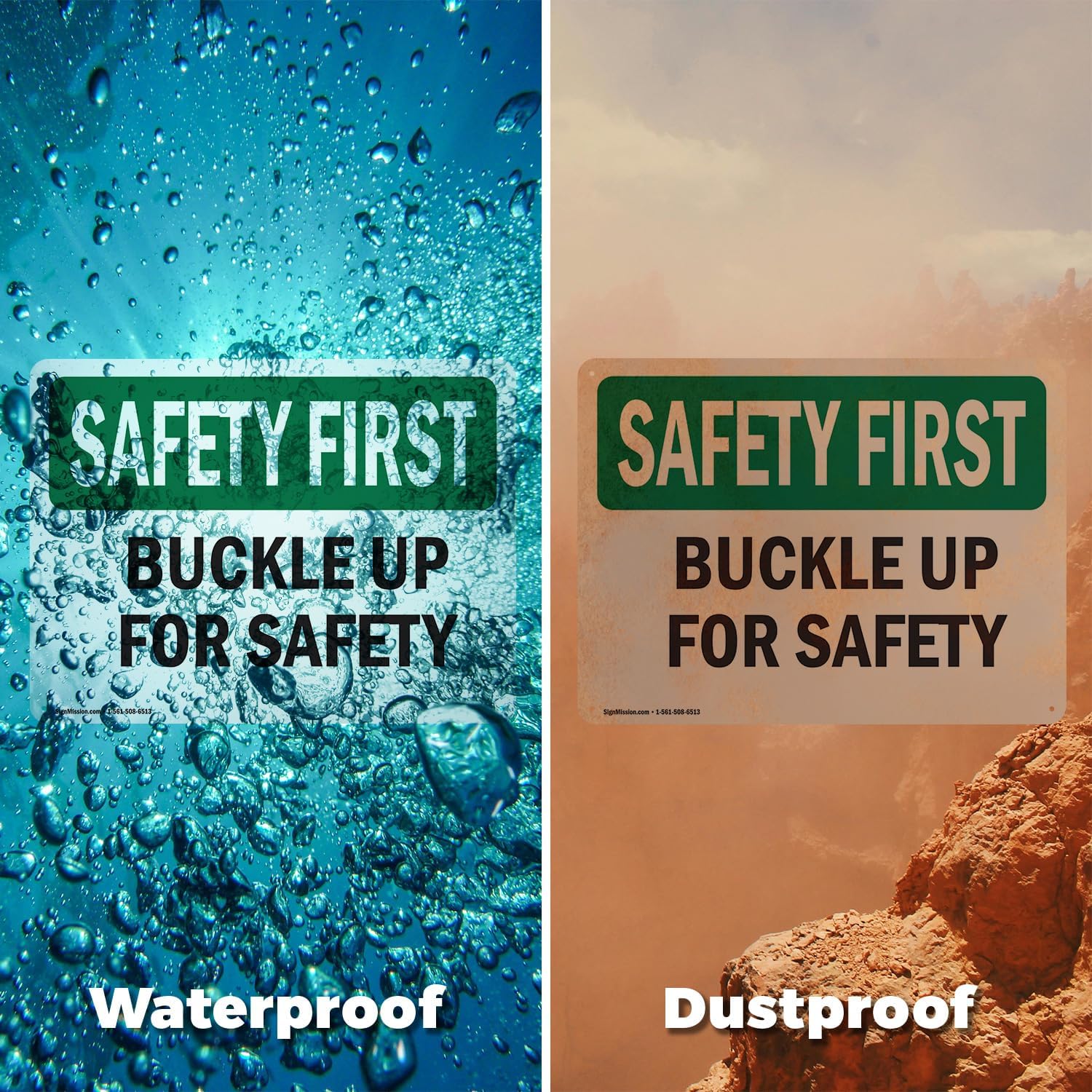 (2 Pack) Buckle Up For Safety OSHA Safety First Sign 14 Inch X 10 Inch Indoor/Outdoor Rust-Free Aluminum Metal Signs for Workplace, Workshop, and Construction Site, Made in the USA