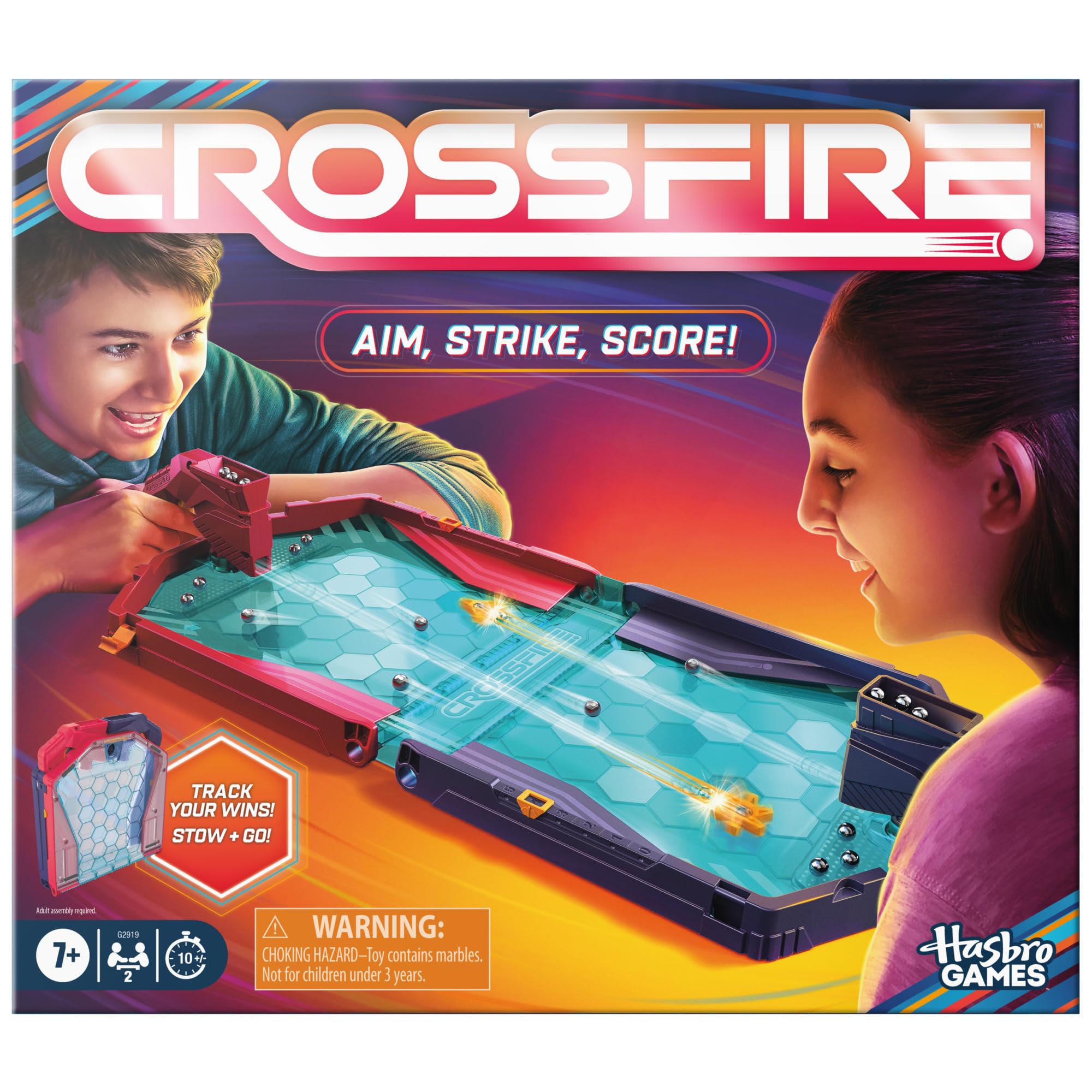 Hasbro Gaming Crossfire Game | Indoor Active Game for Kids and Teens | 2 Blasters, Marbles, Arena | Fun Family Board Games | 2 Players | 10 Mins. | Ages 7+