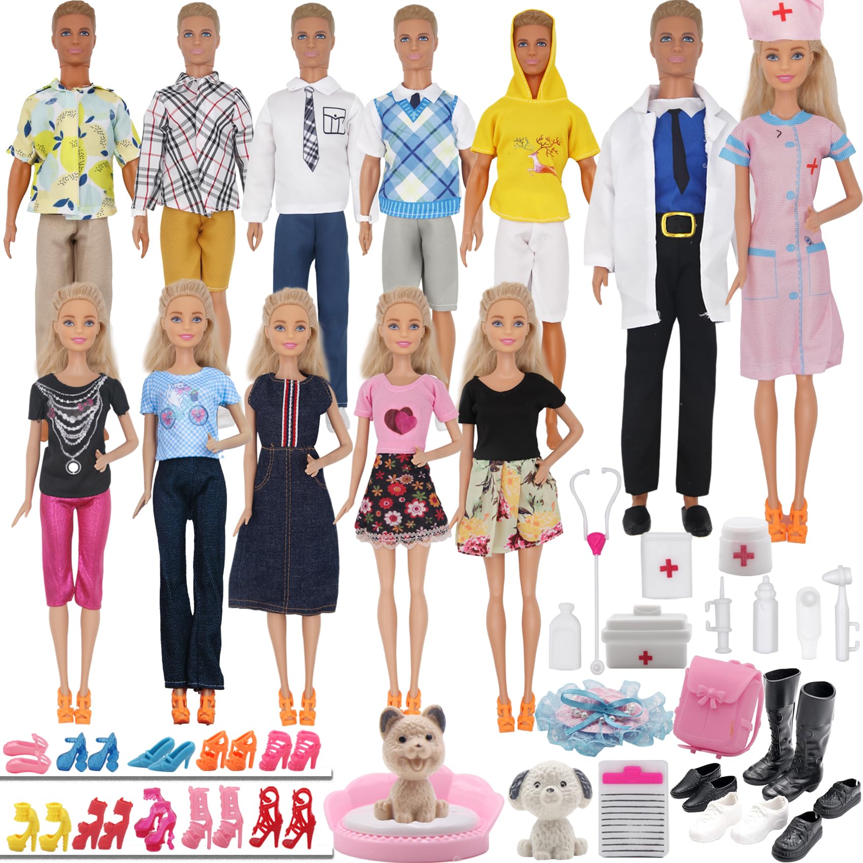 ztweden 85Pcs Doll Clothes and Accessories for 12 Inch Boy Dolls and Girl Dolls Pet Care Set Includes 25 Wear Clothes Shirt Jeans Suit Shoes Pet Doctor Playset Trolley Backpack for 12' Boy Girl Doll