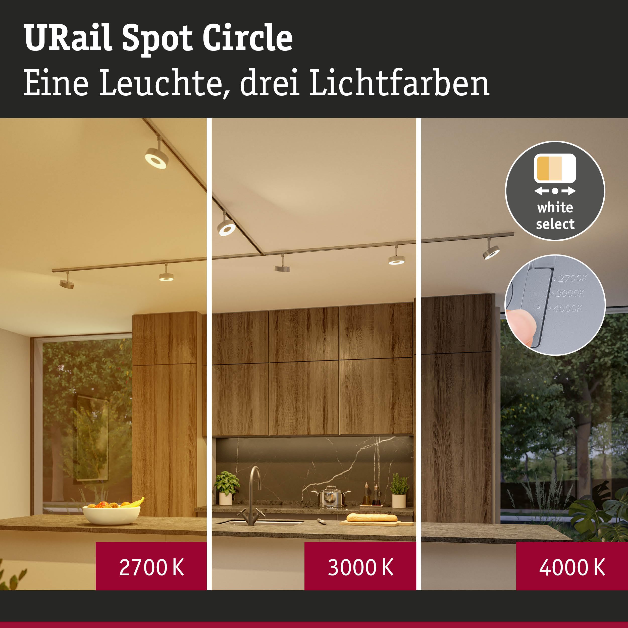 Paulmann URail Schienenspot Circle 220lm 5W 2700-4000K dimmbar 230V Chrom matt 93152
