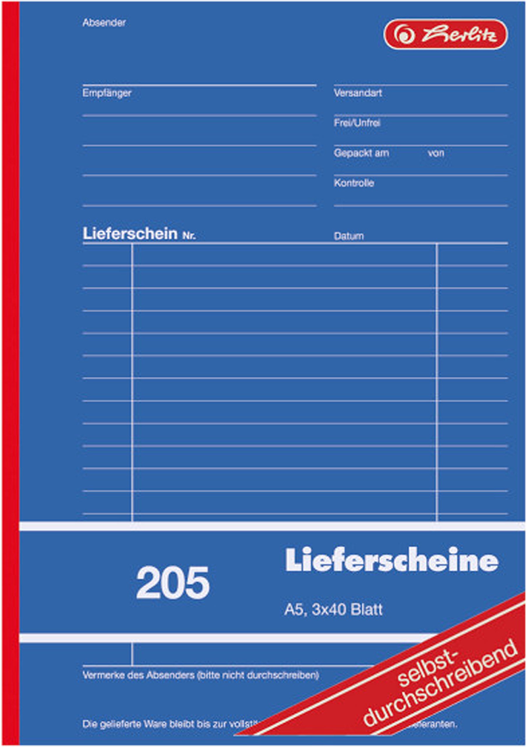 Herlitz 883546 Lieferschein-Buch A5 205 3x40 Blatt, selbstdurchschreibend (10 Stück, DIN A5)