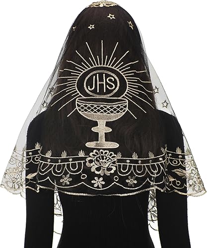 Bozidol Velos triangulares de mantilla de capilla católica bordado de camelia corta bufanda de masa latina velo de encaje de iglesia con caja de