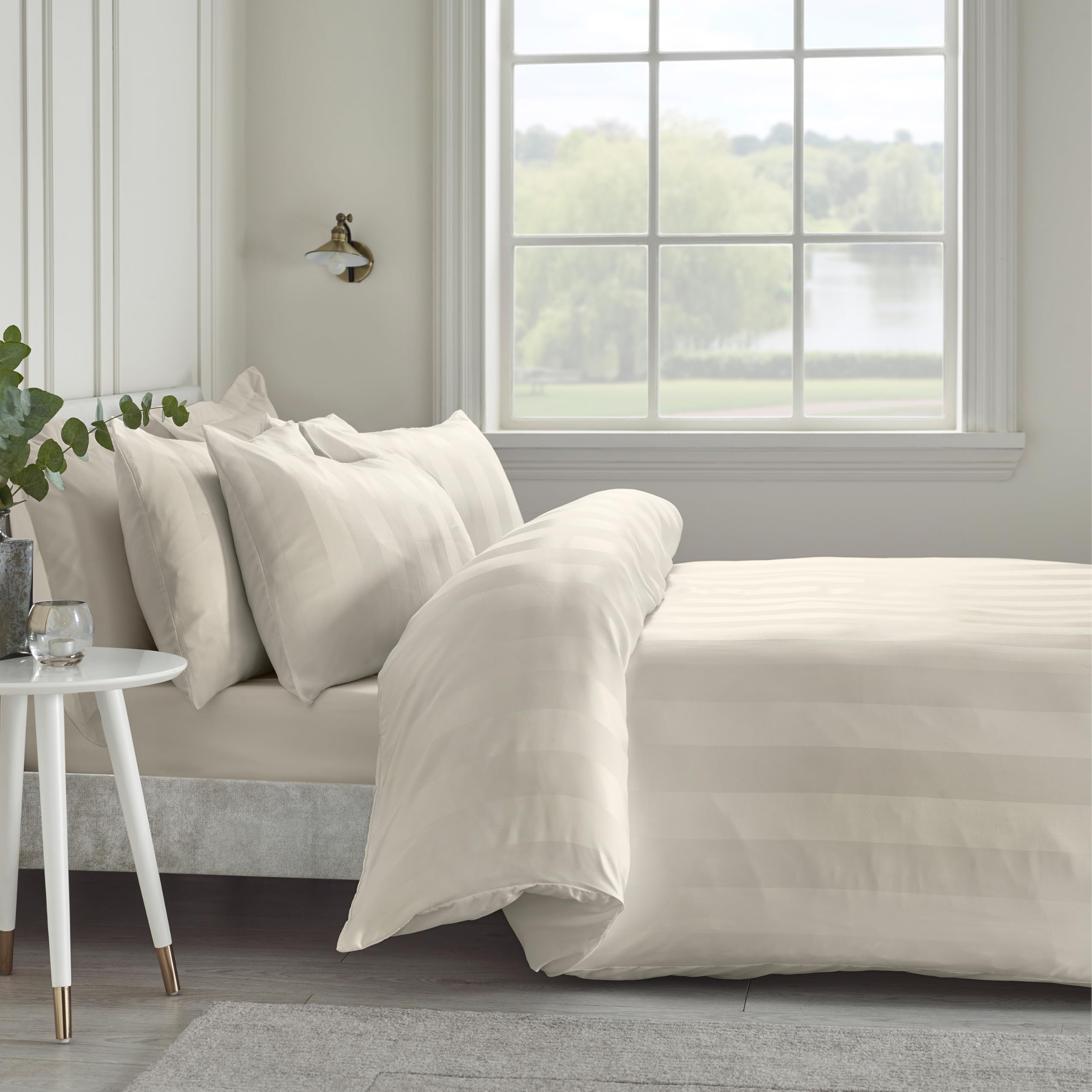 Catherine Lansfield So Soft Satin Stripe Single Duvet Cover Set with Pillowcase Cream