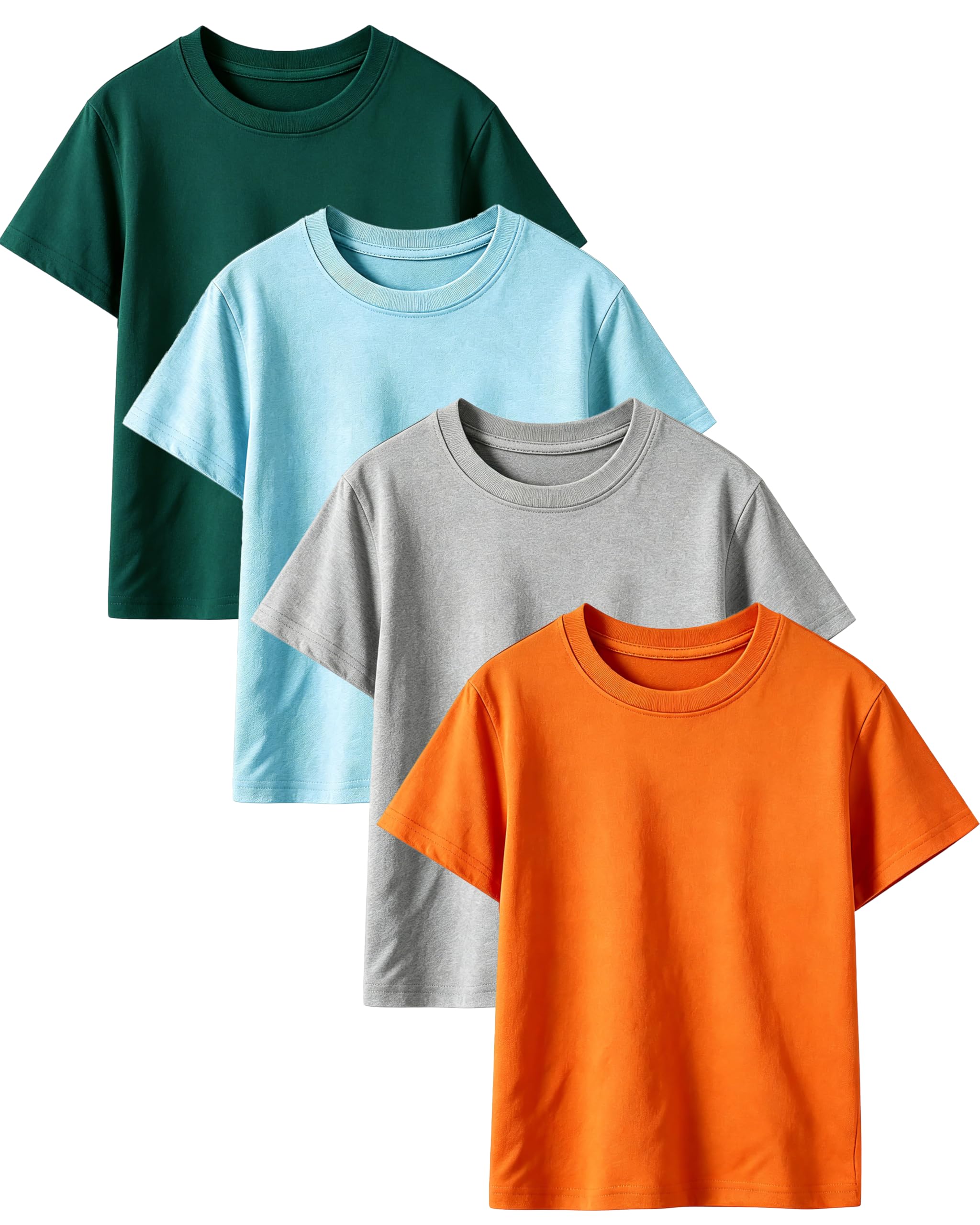 Pack de 4 camisetas para niños, manga corta, mezcla de algodón, unisex, verano, multicolor, niños y niñas