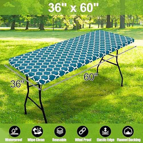 Miniatura 92 de Smiry - Mantel rectangular para mesa de pícnic, impermeable, elástico, ajustable para mesas de 6 pies de vinilo con parte trasera de franela Verde