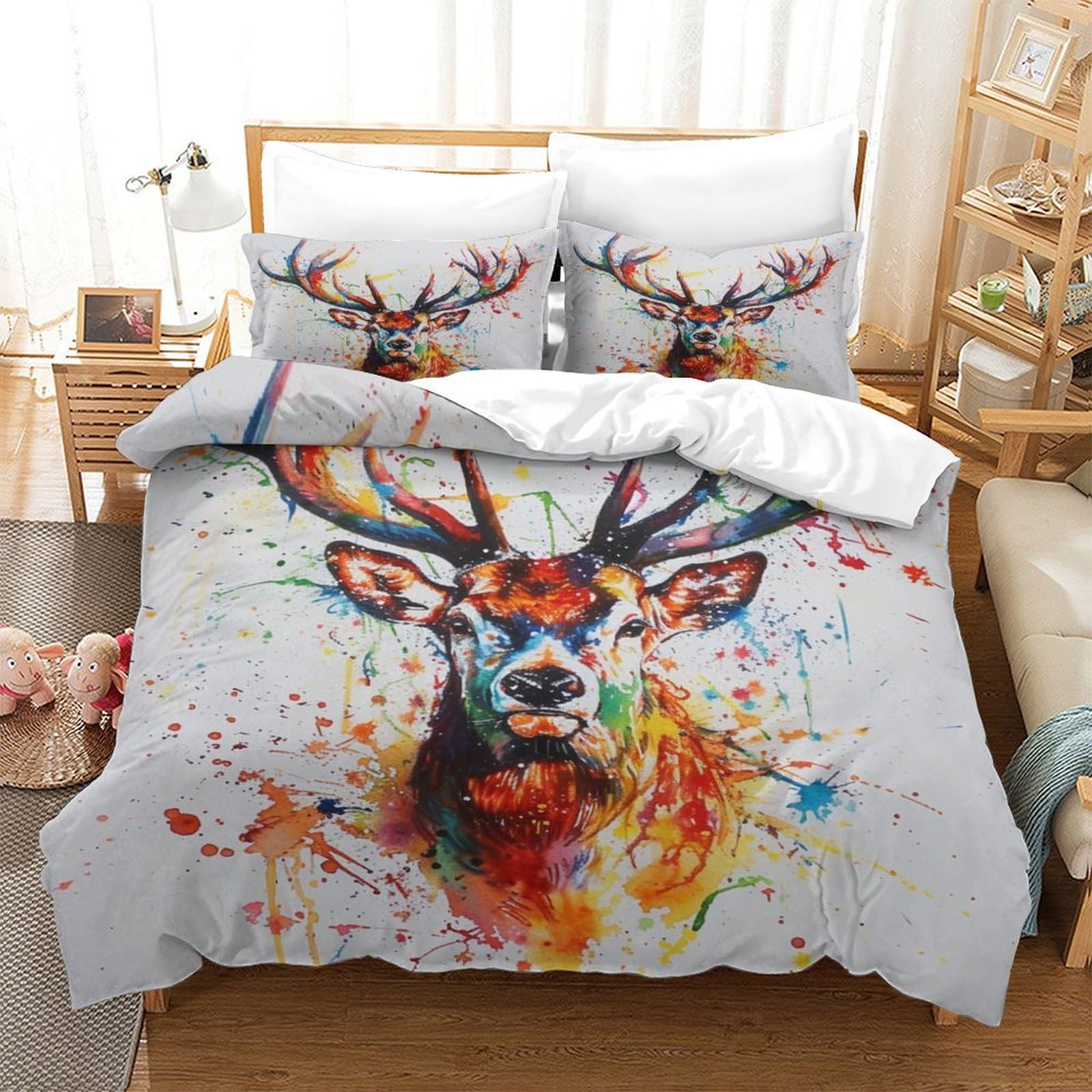 Housse de couette simple et taie d'oreiller en microfibre douce Sika lit enfant motif cerf
