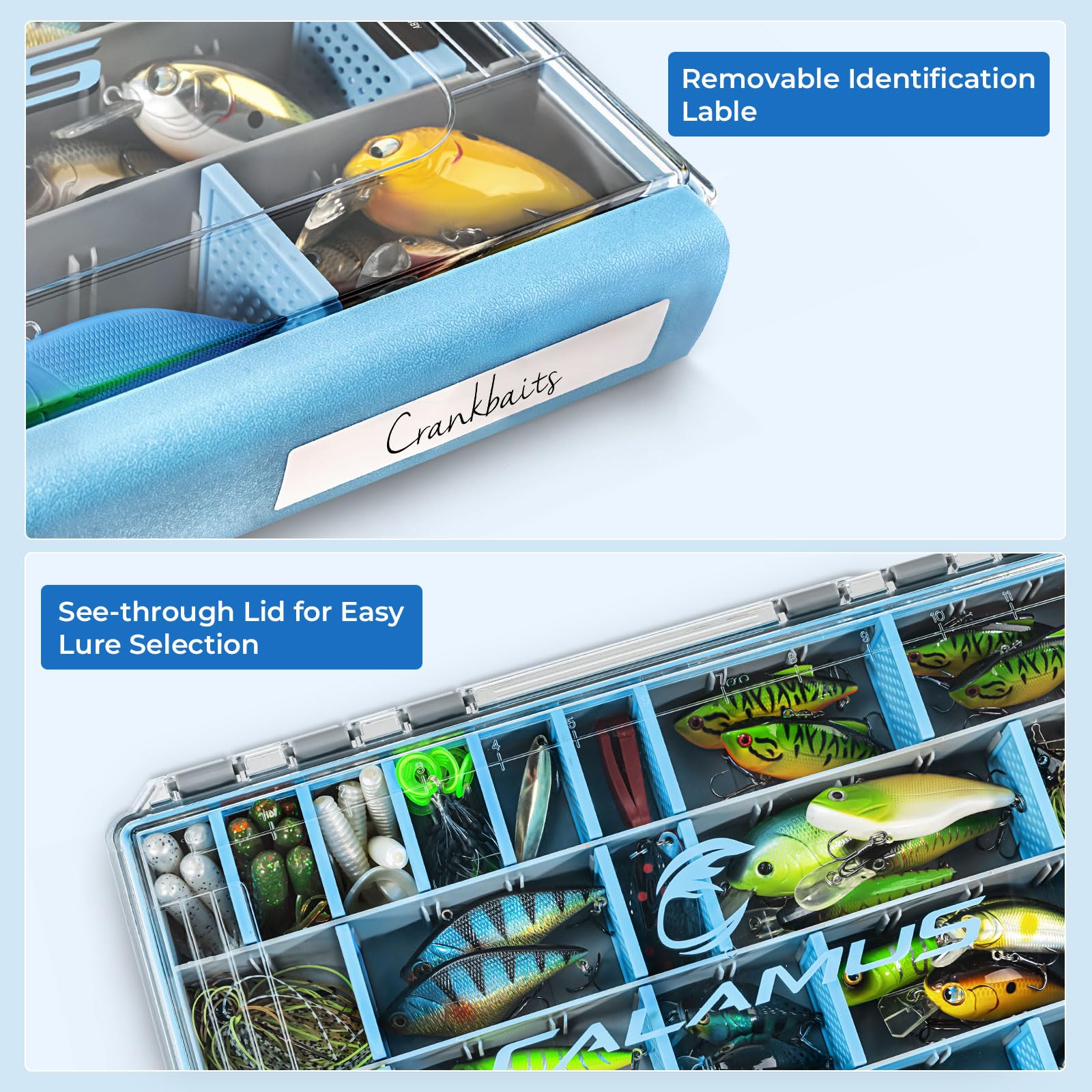 Calamus Wasserdichte Angelbox, 3600 und 3700 Tackle Trays, Angelbox Organizer mit herausnehmbaren Trennwänden