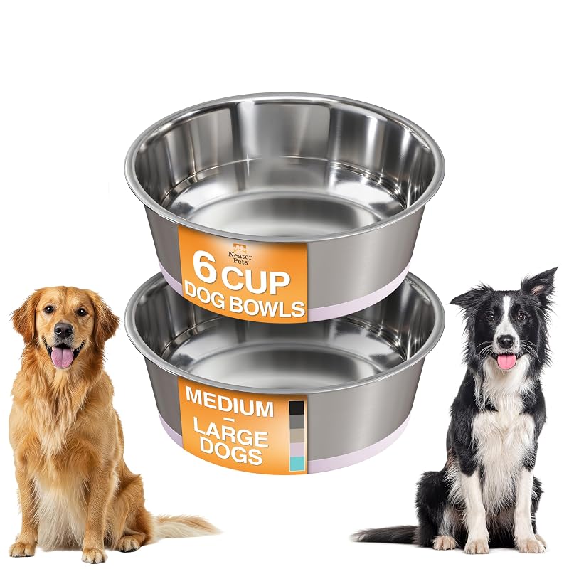 Tigelas para Cães em Aço Inoxidável com Base de Silicone Antiderrapante Neater Pet Brands, Light Pink, Capacidade de 1,42 L, Conjunto com 2