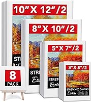 ESRICH 8-Pack Stretched Canvases for Painting - 3x5, 5x7, 8x10, 10x12 Inches (2 Each), Pre-Primed Acid-Free Cotton on Pinewood Frames