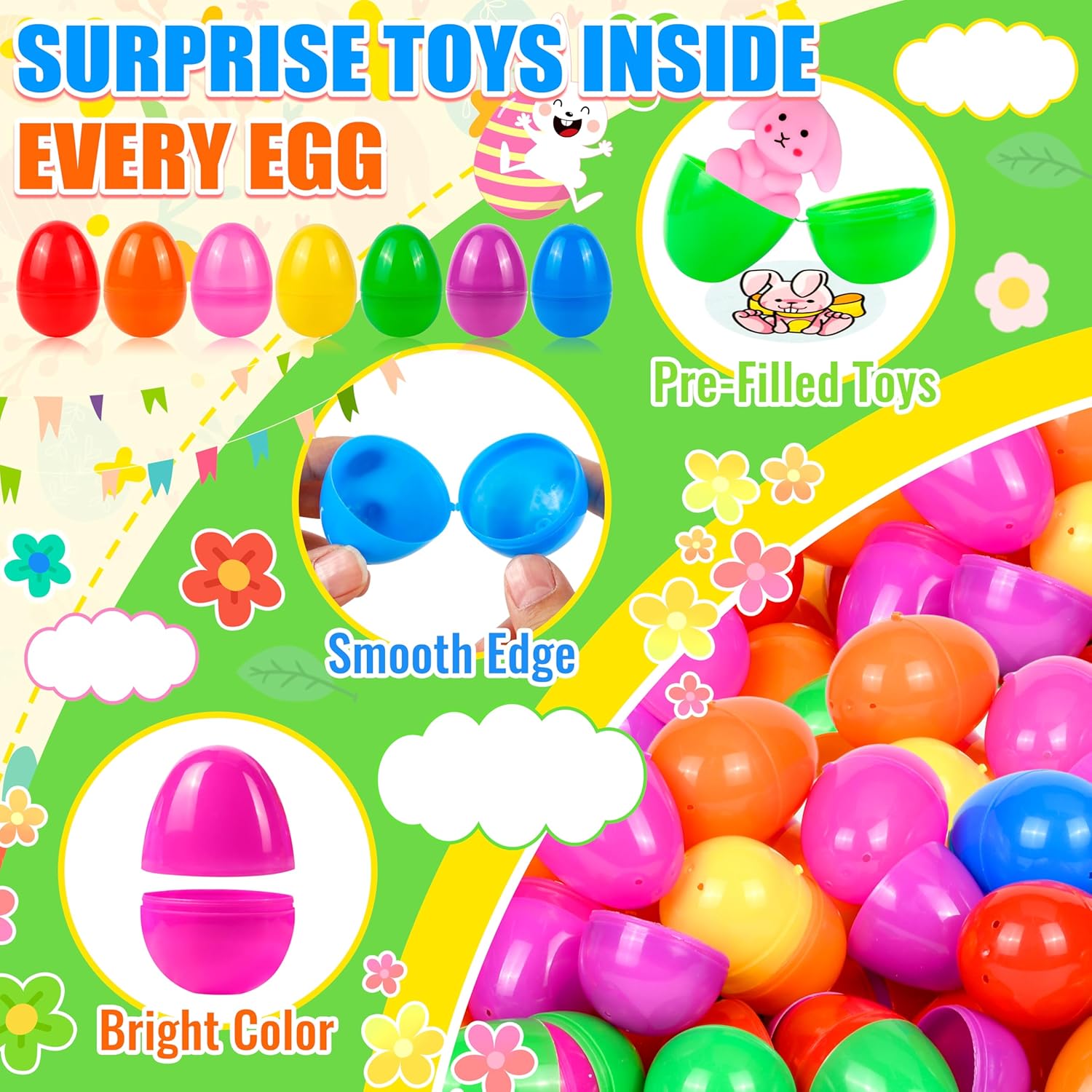120 Pcs Prefilled Plastic Easter Eggs Filled with Assorted Toys Stickers Inside for Kids Boys Girls Toddlers Easter Theme Party Favors Easter Eggs Hunt Basket Filler Stuffers Classroom Prize Supplies - Image 4