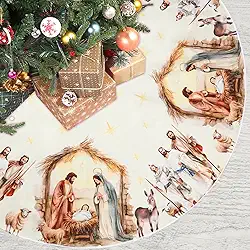 Serencatcher Saia para árvore de Natal, presépio religioso, 122 cm, tapete de saia para árvore de Natal religiosa de 122 cm para Natal, noite santa, férias de inverno, decorações de festa de ano novo