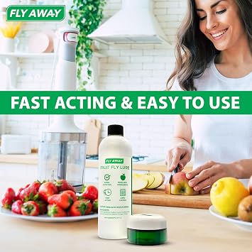 Fly Away - Fruit Fly Trap Kit: 3X Reusable Fruit Fly Traps for Indoors + 12 oz. Liquid Bait. Fast Acting. Attractive Design, Perfect for Homes, Bars and Restaurants. 270+ Day Supply. Made in USA
